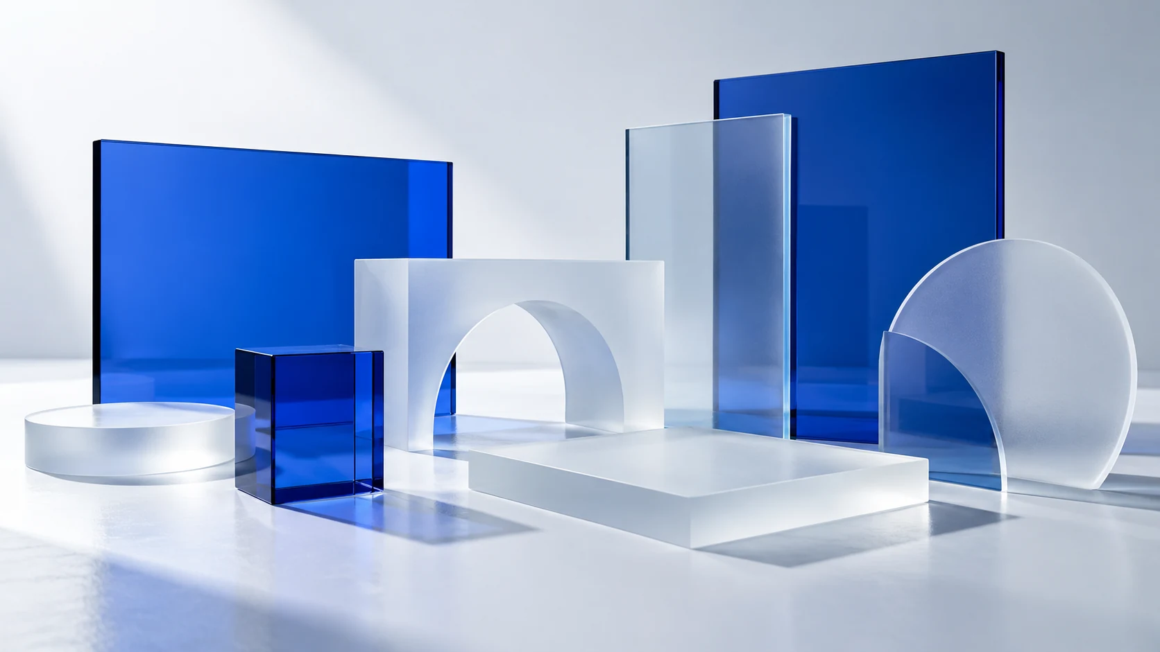 Cobalt glass and frosted acrylic modular forms