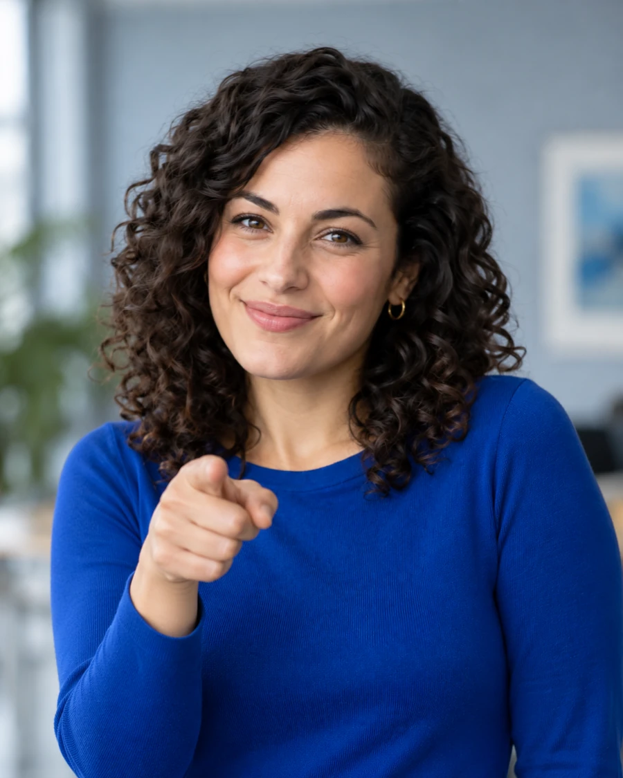 Illustrative portrait pointing with a playful smile