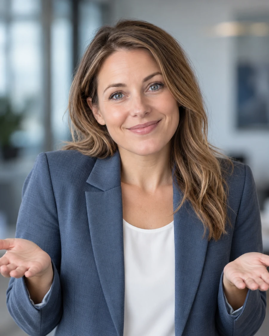 Illustrative portrait shrugging playfully
